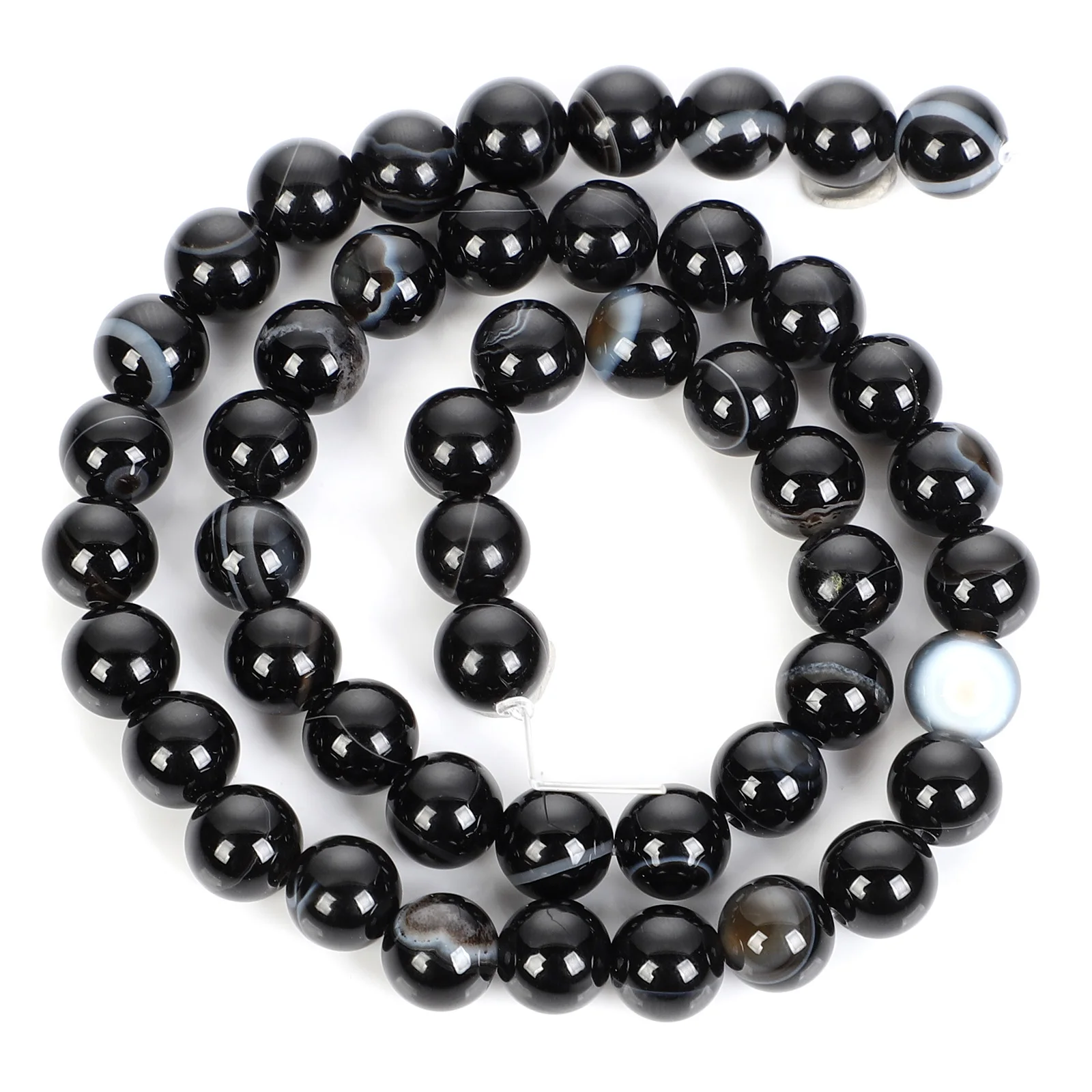 Бусины из натурального камня гладкие круглые бусины в черную полоску агата для