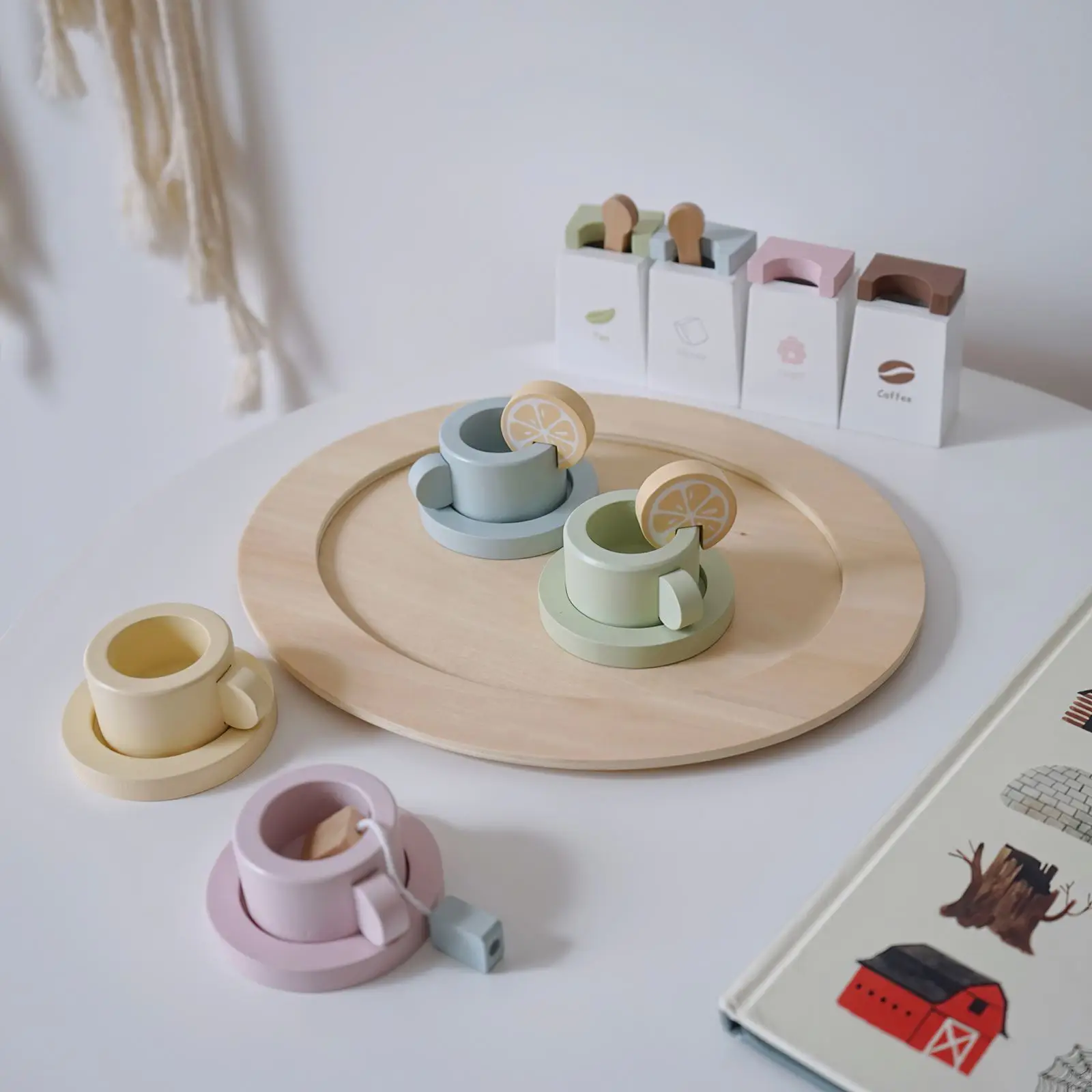 

Children'S Play House Toy Wooden Early Education Toys Simulation DIY Tea Set Game Teapot Kitchen Set Tea With Safe Water Paint