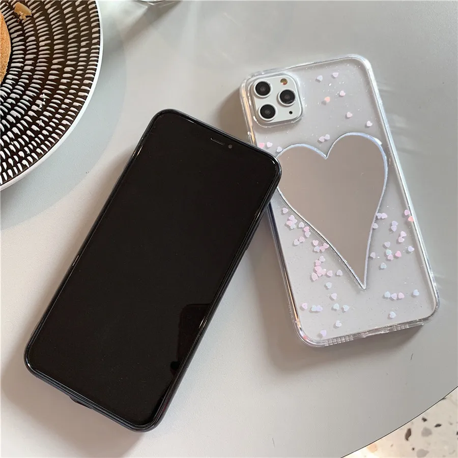 Модный зеркальный чехол для телефона с большим сердечком iPhone 11 Pro XS MAX XR X 8 7 Plus 6 6s