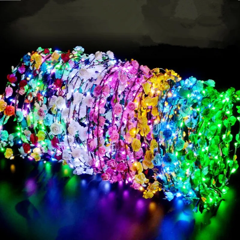 LED Flashing Paper Flower Headband Light Up Floral Garland Wreath Women Girls Headwear Party Hair Wear Wedding Christmas|hair accessories|party hair