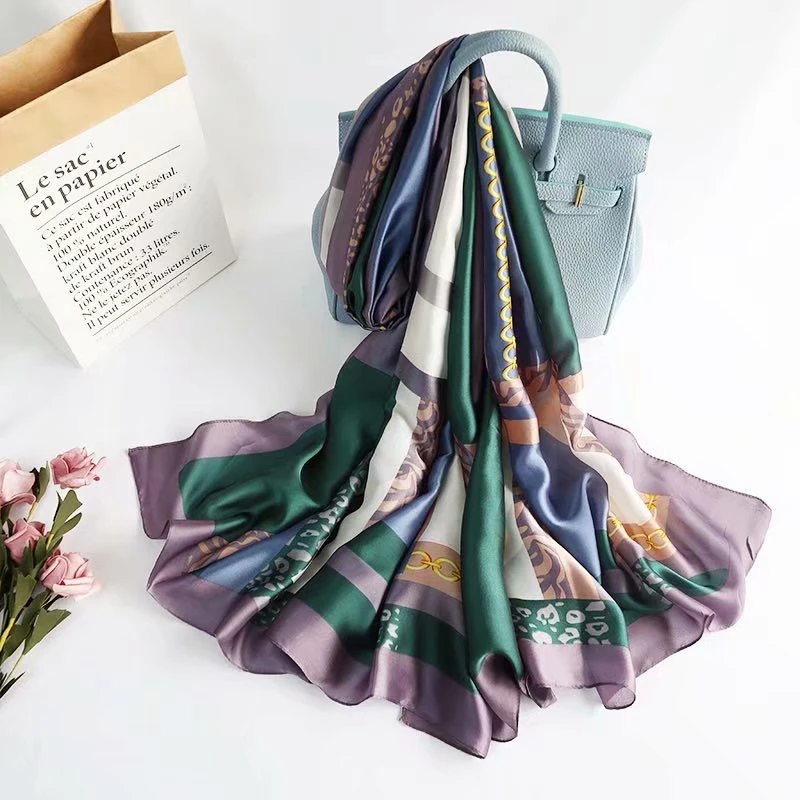 Платок женский Шелковый с цветочным принтом розовый 2021 |