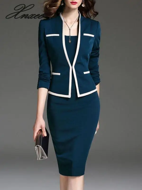 

2020 dress round neck Slim bag hip autumn and winter ladies professional suit S-6XL