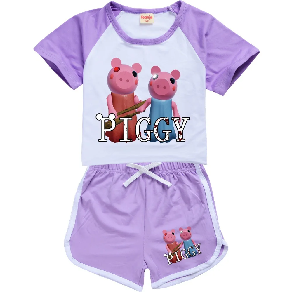 

Cute Robloxing piggy Toddler Boy Clothes Summer Cotton Short Sleeve T Shirt Shorts Creeper Cosplay Costume Girls Tops Pants Set