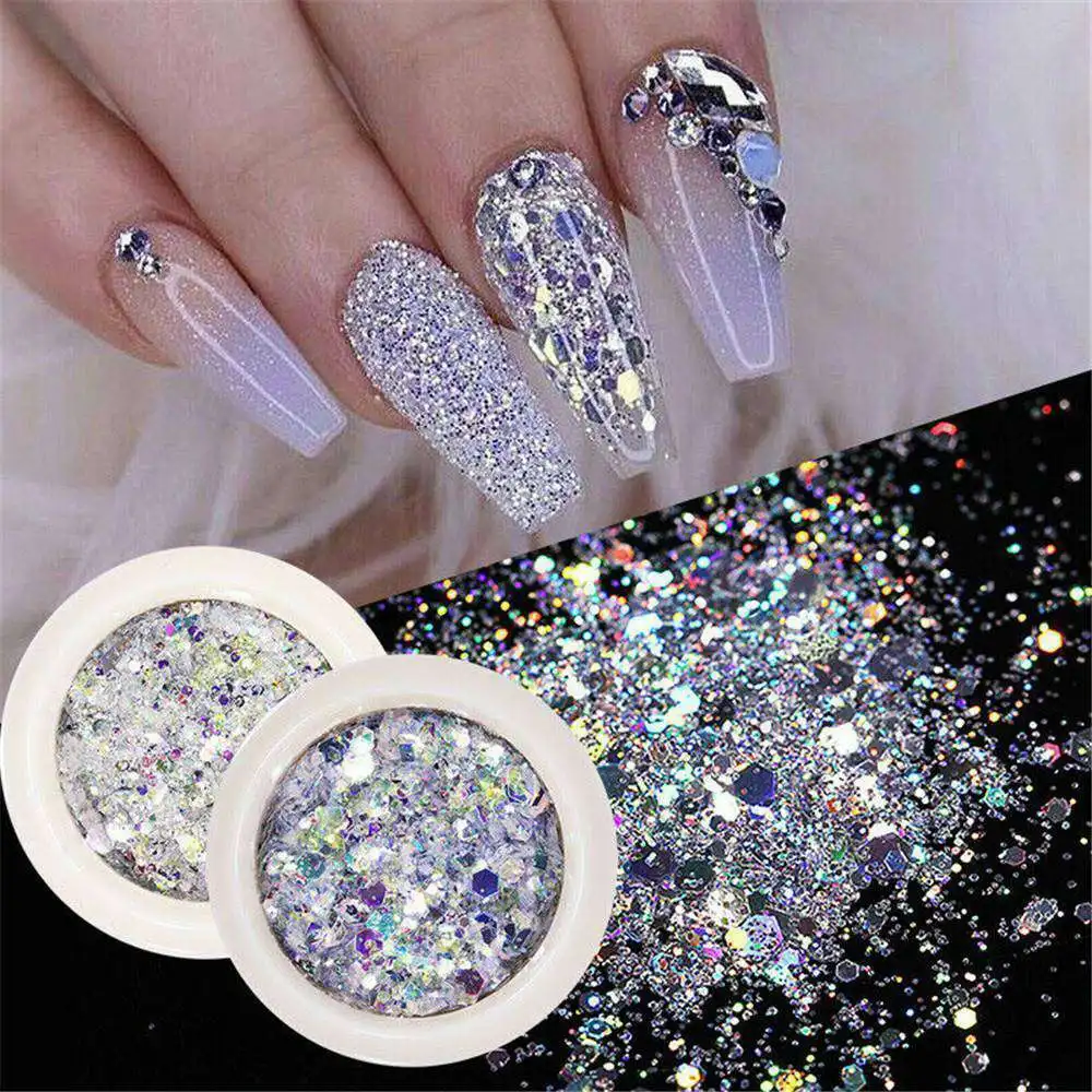 

8 Boxes Sequins Nails Glitter Flakes Gradient Color 3D Hexagon Sparkly Mixed Mirror Nail Decoration DIY Art Spangles Decor