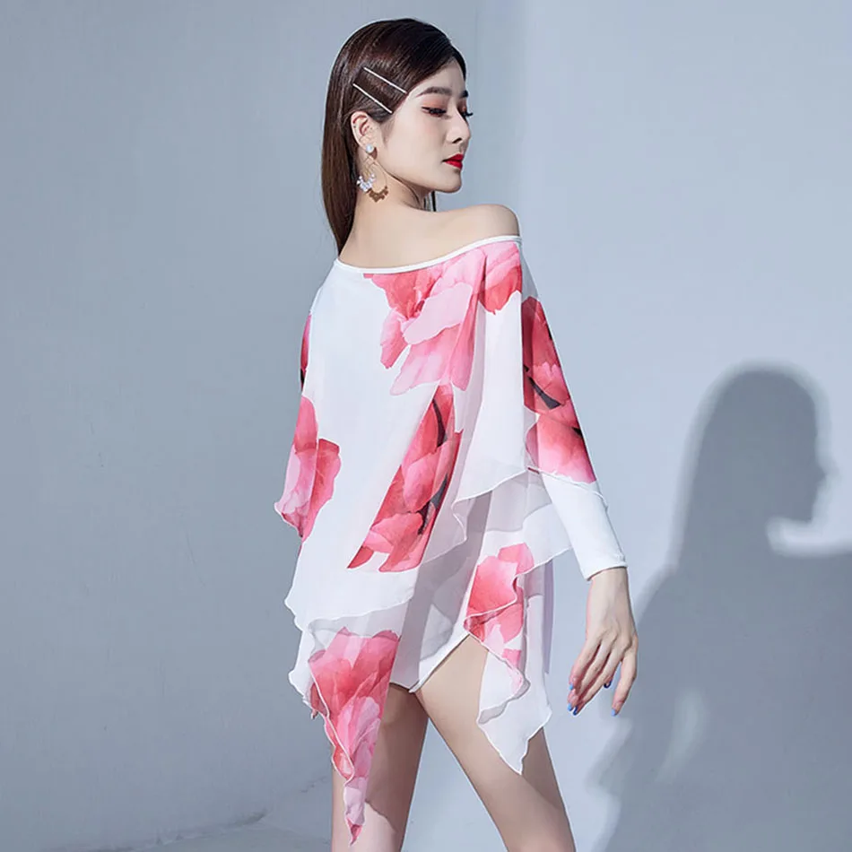 Женское боди для латиноамериканских танцев цветочный и Свободный Топ