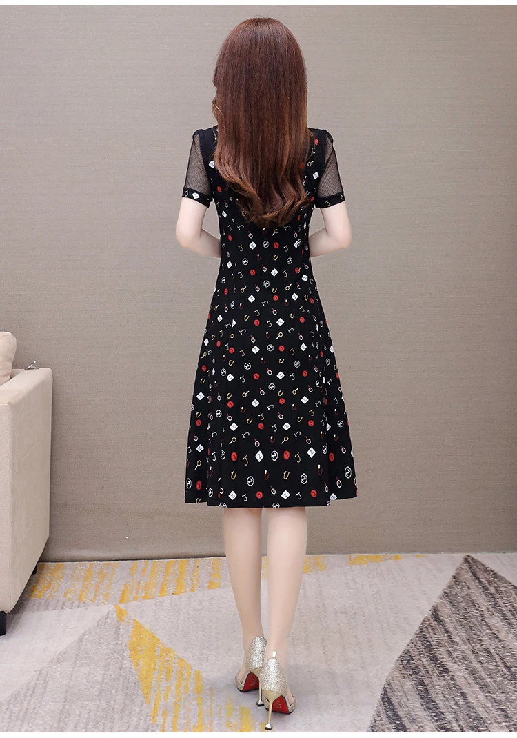 

Chiffon Loose Plus Size Women's Dress New Casual Dresses Mid-length Floral Fashion Short-sleeved O-neck Summer Houthion