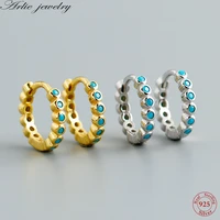 arlie 100 925 sterling silver blue turquoise stud earrings for women simple round mini piercing hoop earrings vintage jewelry