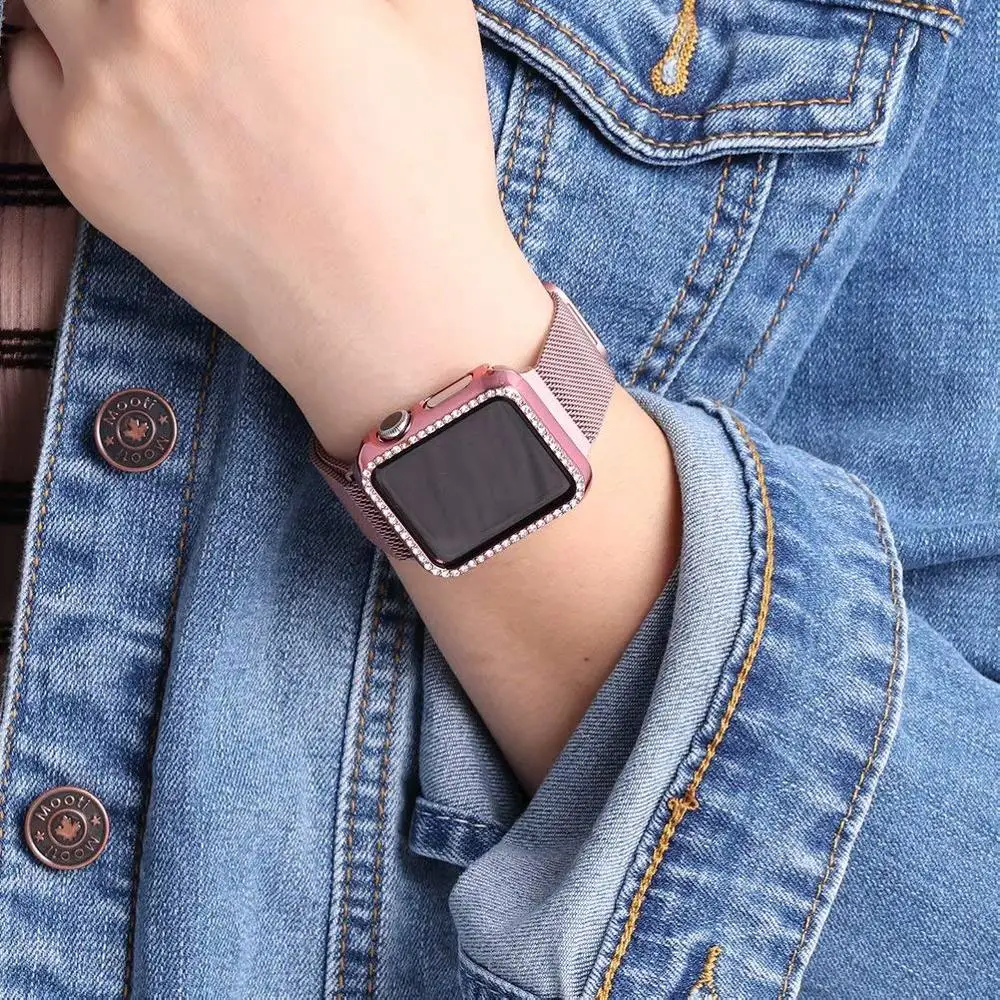 Блестящий чехол для Apple watch series 6 se 5 4 44 мм 40 Алмазная Защитная крышка экрана бампер