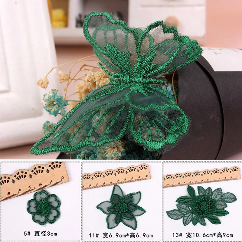 Зеленая Маленькая кружевная основа для одежды утюжок на одежде платье