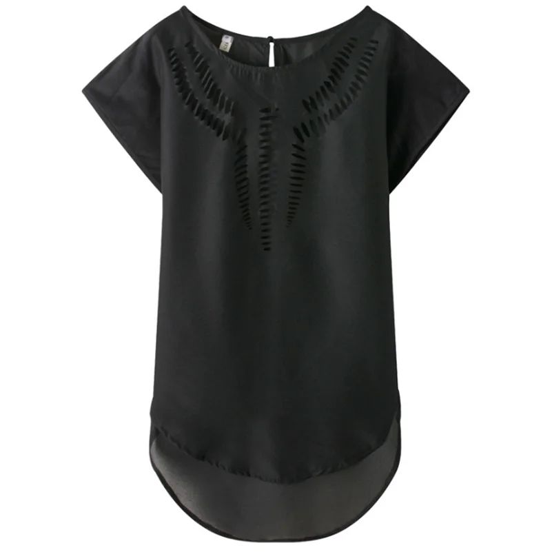 

Casual Tees Color Hollow Out Style Chiffon Girls Women 2021 Short Sleeve Female Black Shirts Solid Fashion Tops Summer Blouses