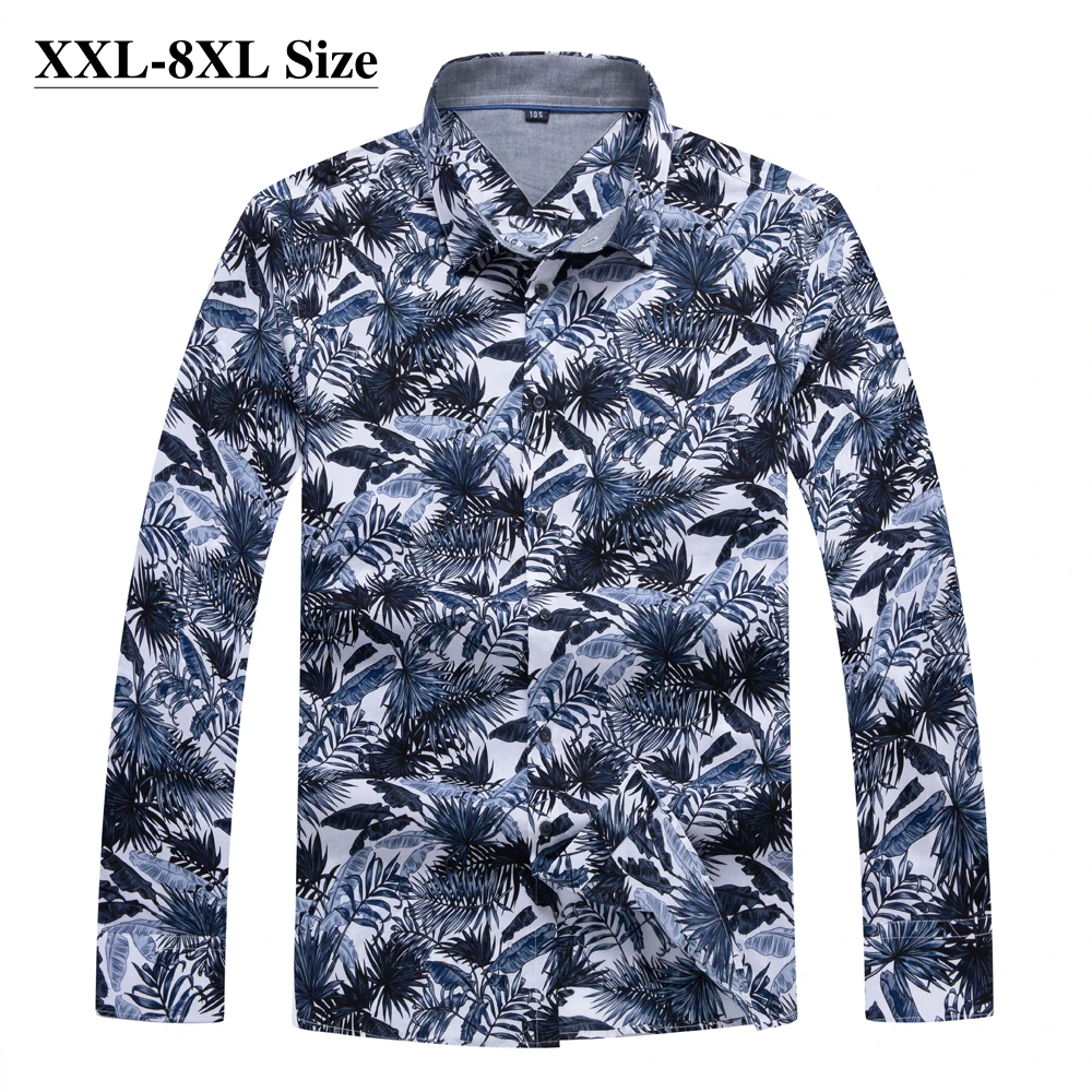 

5XL 6XL 7XL 8XL размера плюс Мужская Гавайская Цветочная рубашка новая осенняя модная повседневная Свободная рубашка с длинными рукавами Мужская...
