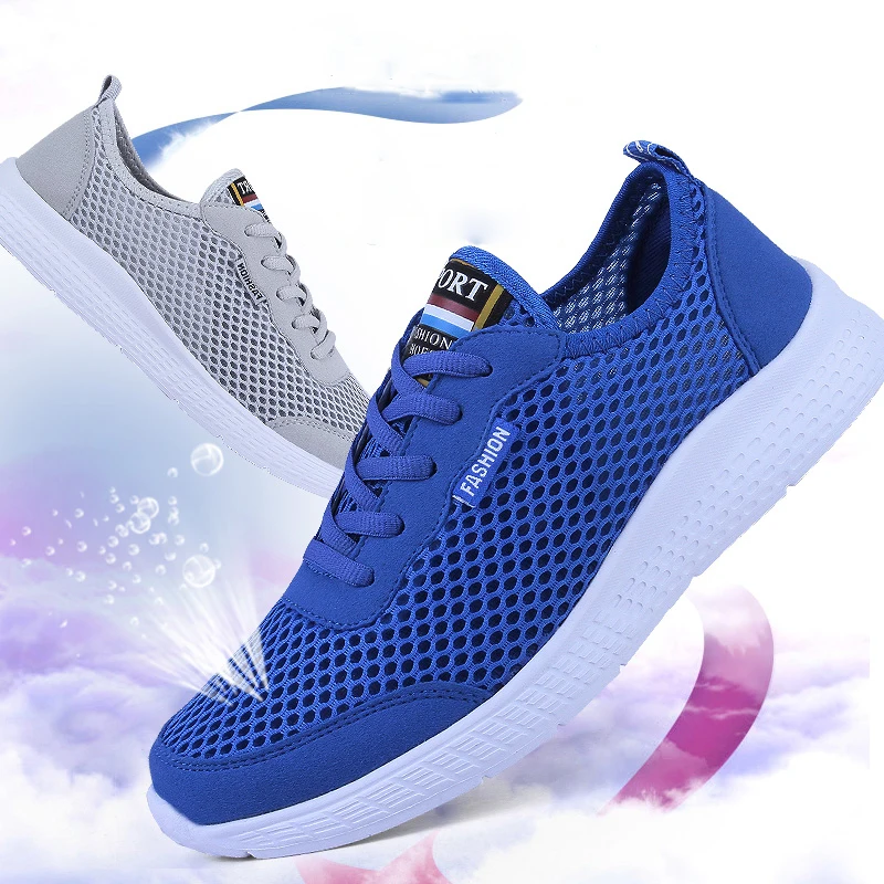 PULOMIES Summer Men Casual Shoes Tennis Breathable Mesh Sneakers Sport Light Couple 50 Plus Size |