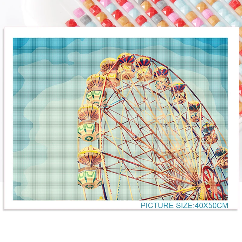 

Diy Landscape Painting Diamond Ferris Wheel and Balloons Painting Square Round Diamond Decoration Can Be Customized Handmade Art
