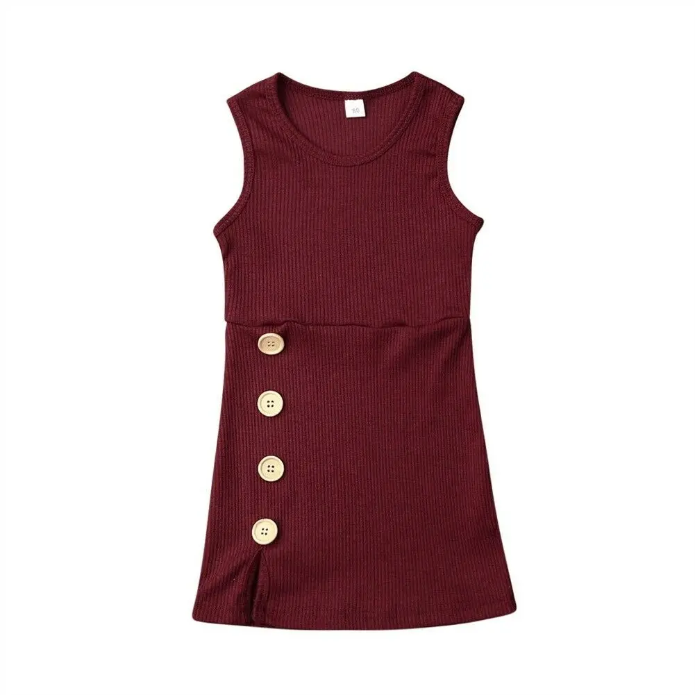 Wine Red От 1 до 4 лет Детские шерстяной для девочки одежда для девочек однотонная одежда без рукавов, на пуговицах, вязаный однотонный Повседневное прямой Сарафан Платья - Цвет: Wine Red
