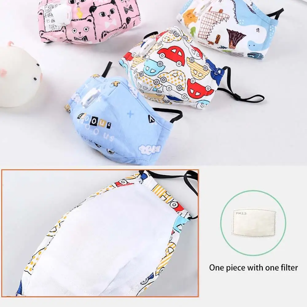 

Kids PM2.5 Cotton Mouth Mask with Breath Valve Child Anti-Dust Pollution Mask Cloth Activated Carbon Filter Respirator 1Pc Filte
