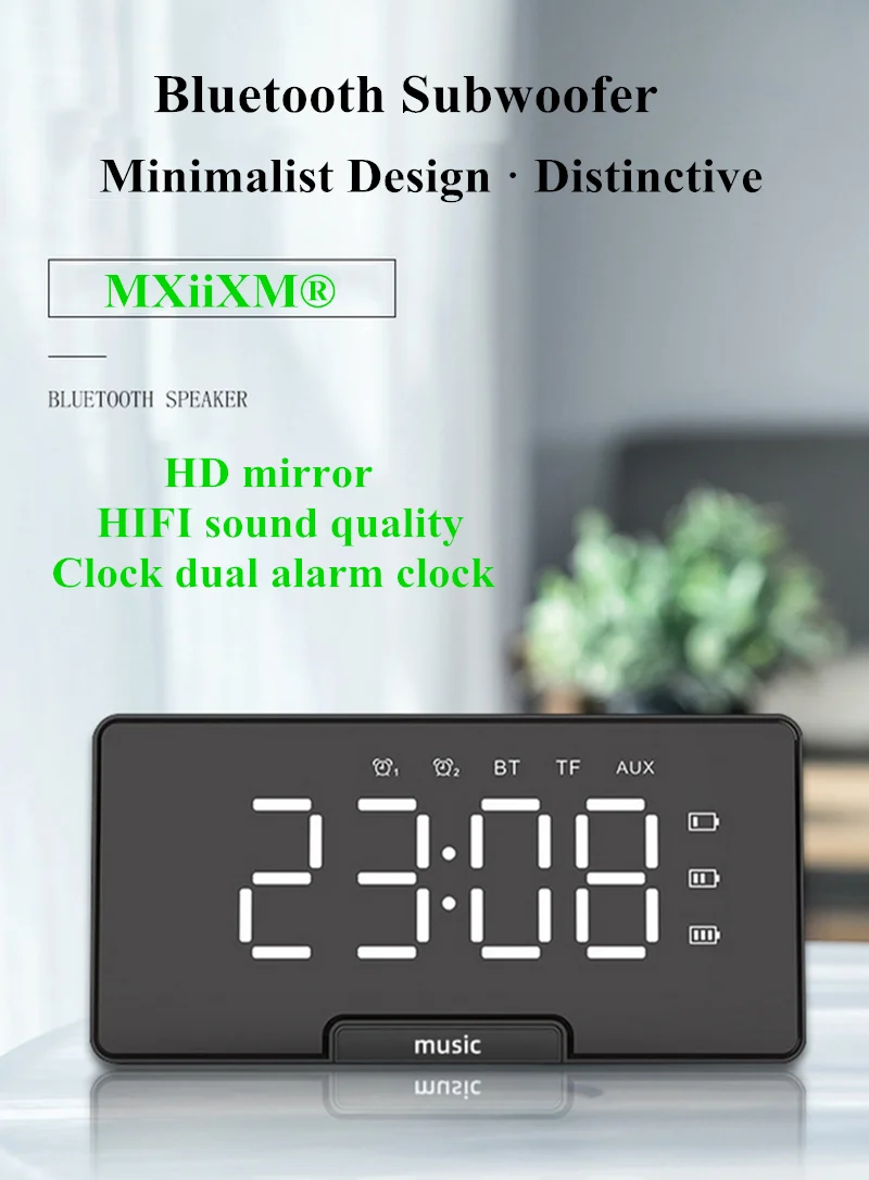 

MXiiXM Smart Alarm Clock, Mini Bluetooth Speaker Portable True Wireless Powerful Bass Smart Speaker with Snooze function