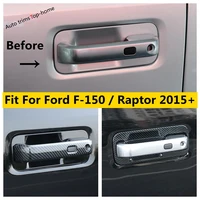 yimaautotrims side door grab handle bowl frame abs chrome carbon fiber look cover trim for ford f 150 raptor 2015 2020