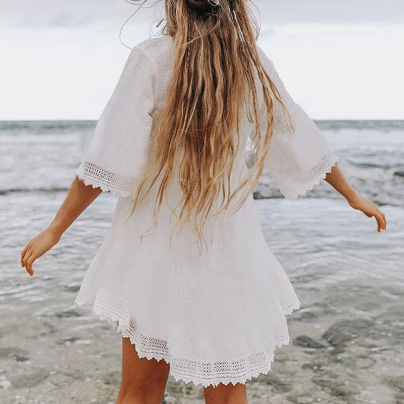 Новое поступление пляжный купальный костюм из белого хлопка и льна женская