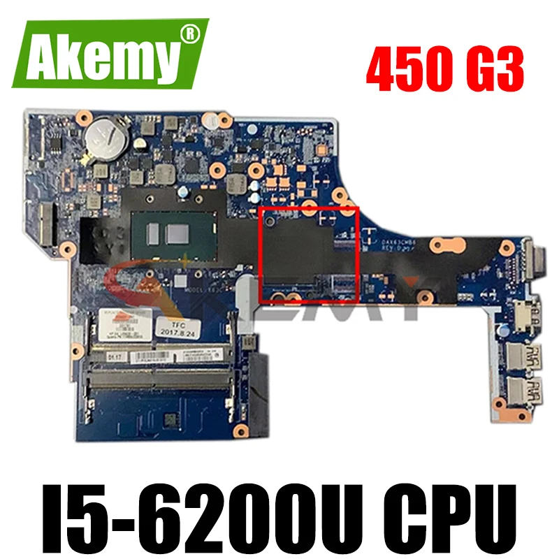 

Akemy DAX63CMB6D1 материнская плата для ноутбука HP Probook 450 G3 15,6 ''SR2EY i5-6200U DDR3L основной плате полный тест