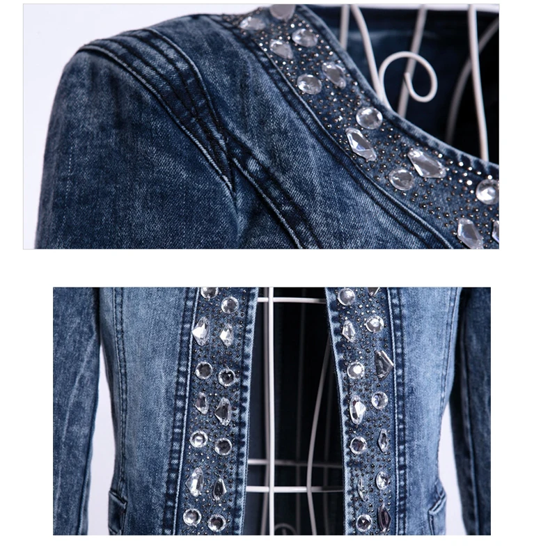 Женская джинсовая куртка с заклепками Классическая в стиле ретро со стразами и