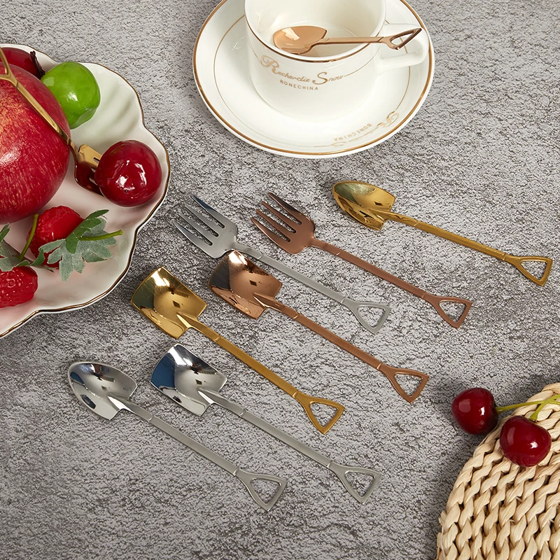 

3 Pcs Shovel Spoon Fork Shovel Coffee Spoon Shovel Handle Dessert Spoon Ice Cream Spoon Shovel Shape Fork Fruit Fork