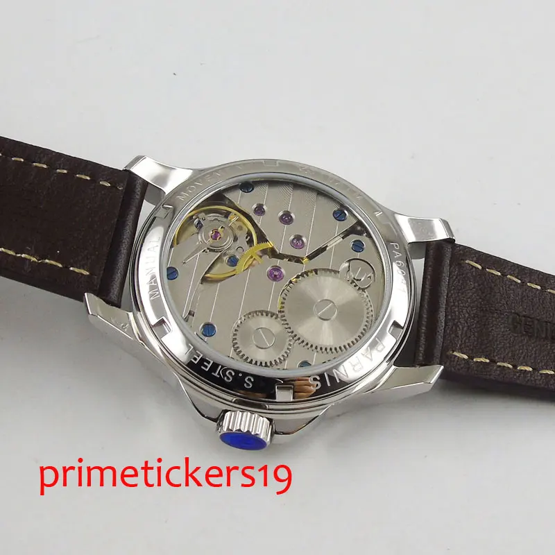 44 мм parnis черный циферблат оранжевые метки сапфировое стекло Рука обмотки 6497