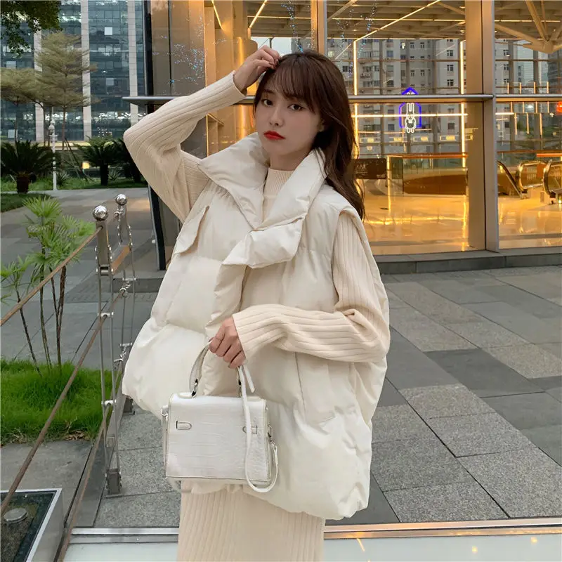 

2021 Women Autumn Winter Cotton Padded Vest Women's Solid Stand Collar Sleeveless Puffer Vest Female Sleeveless Waistcoat R23
