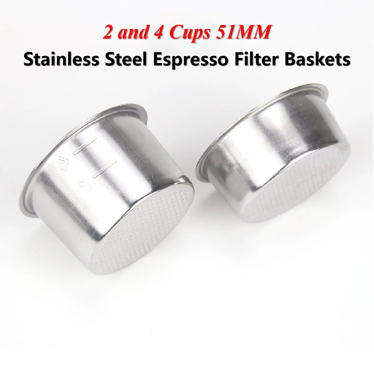 

2 Pcs Stainless Steel 51mm Coffee Tea Filter Basket for Espresso Coffee Machine Non Pressurized Single Double Powder Bowl