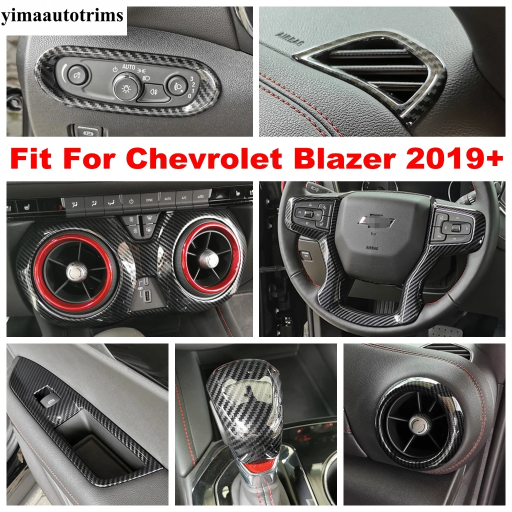 

Window Lift Head Light Button Steering Wheel Gear AC Air Cover Trim Carbon Fiber Accessories For Chevrolet Blazer 2019 - 2022