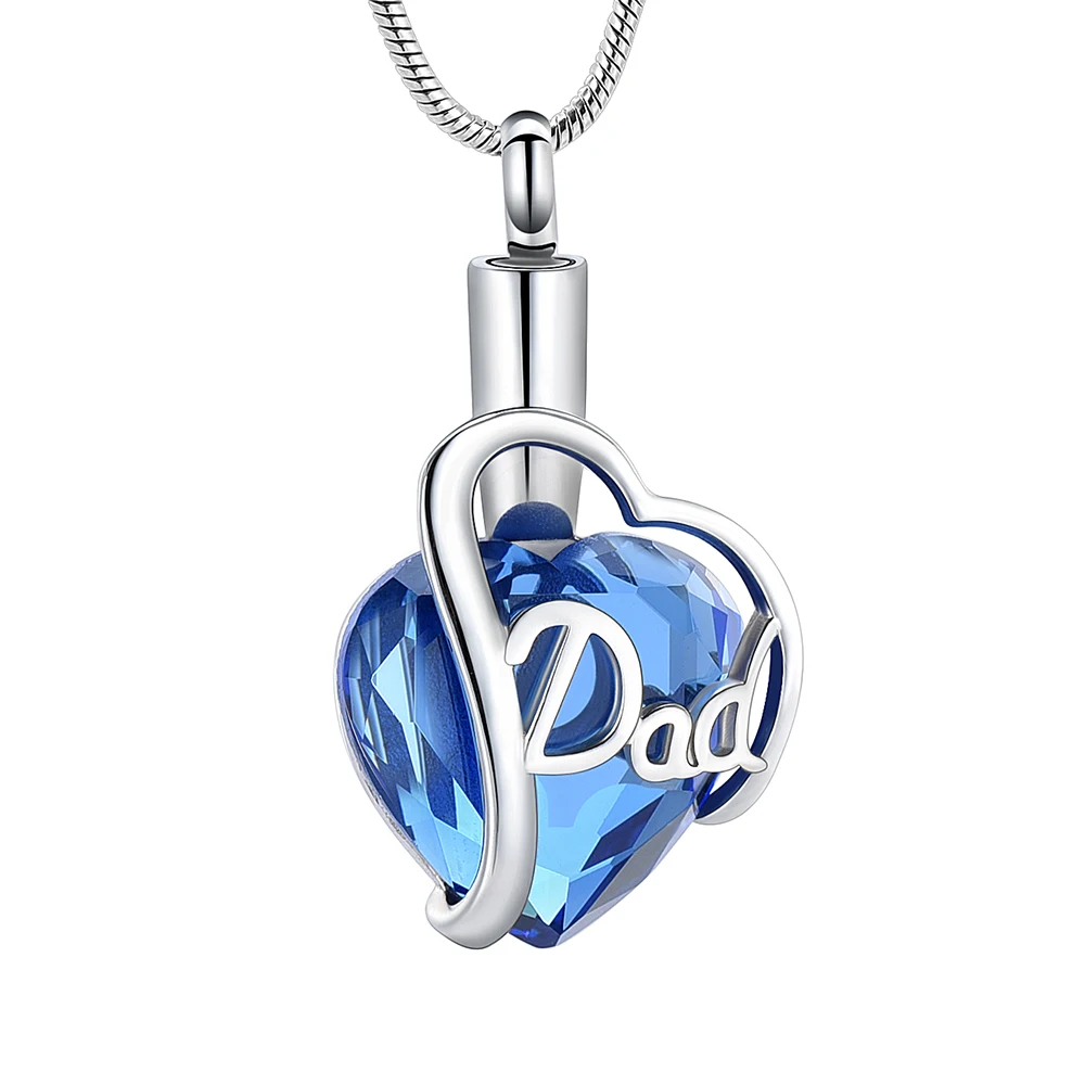 

Blue Crystal Heart Urn Necklace For Dad Mom Always In My Heart Cremation Jewelry Ashes Holder Keepsake Memorial Pendant