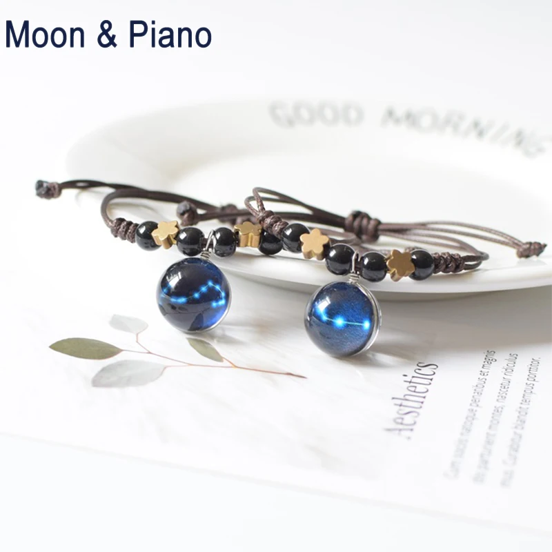 Лидер продаж пара браслетов с 12 созвездиями модный светящийся плетеный браслет в