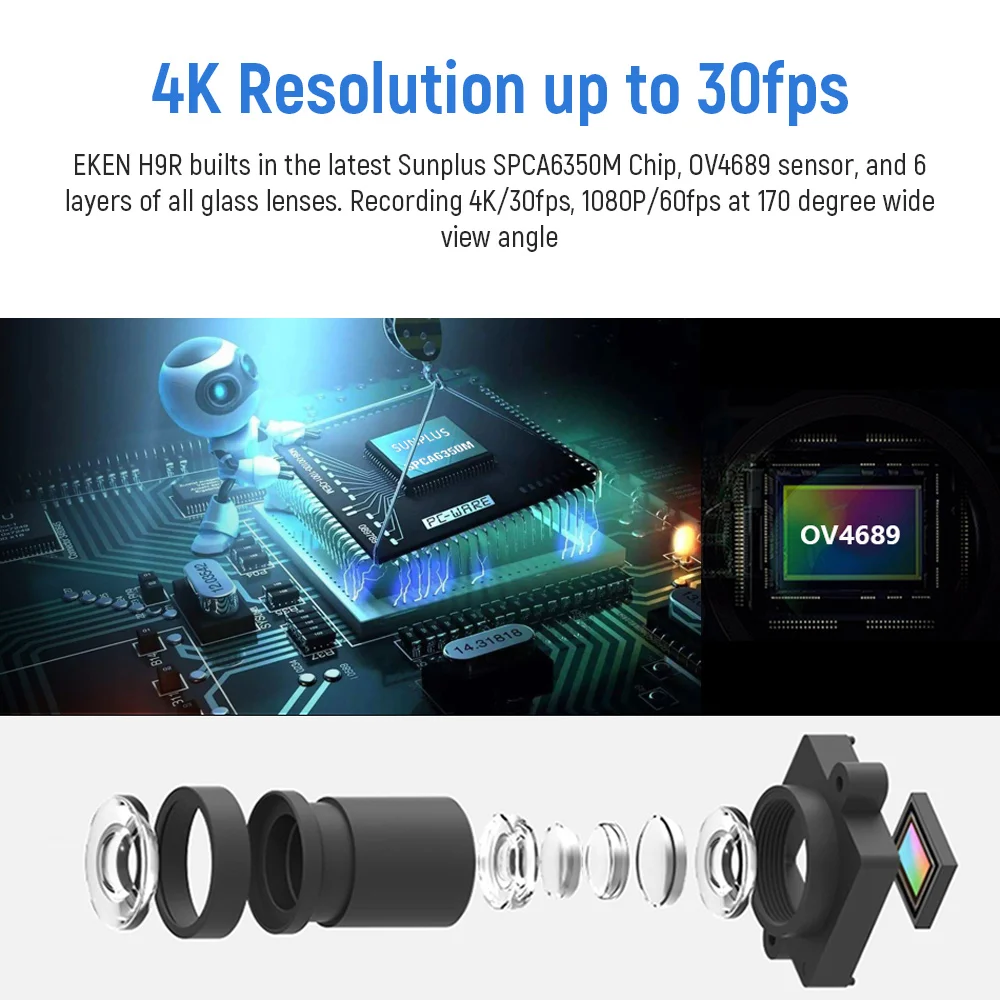Экшн-камера EKEN H9R Ultra HD 4K 30fps Противоударная Цифровая Wi-Fi 170D водонепроницаемая