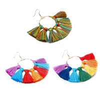 zwpon colorful cotton tassel fringe bohemia drop earrings geometric circle hollow drop earrings for woman female jewelry