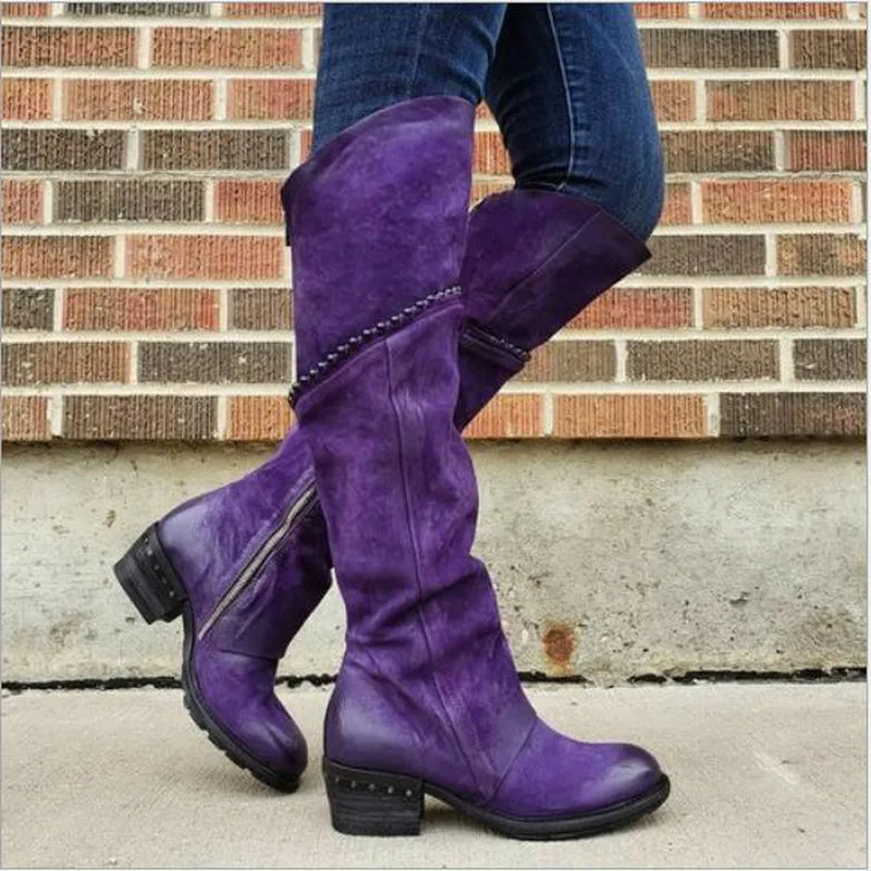 Женские сапоги выше колена из искусственной кожи на среднем каблуке | Обувь