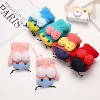 5 color childrens warm gloves boys and girls cute cartoon beetle thickened plush autumn and winter neck hanging knitted gloves