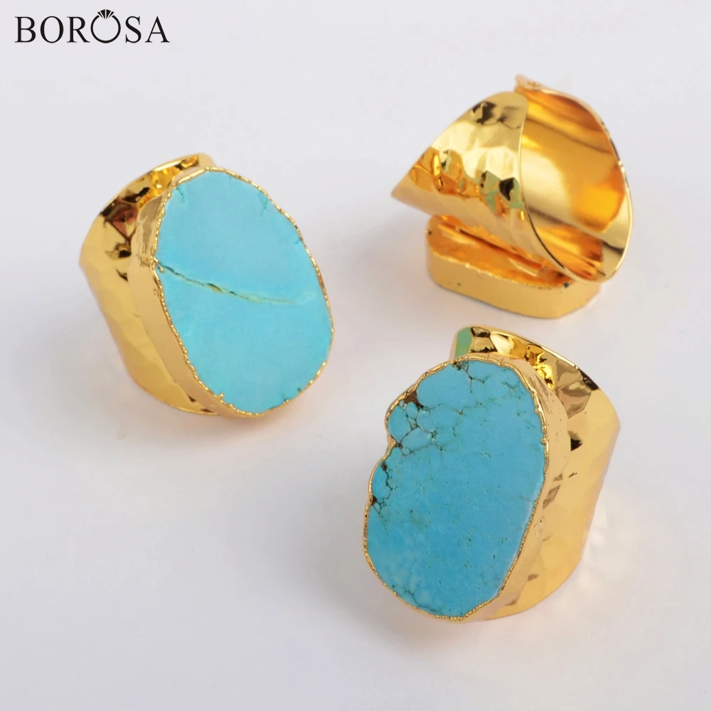 BOROSA 5 шт. модное голубое кольцо Howlite золотое покрытие свободная форма бриллианты
