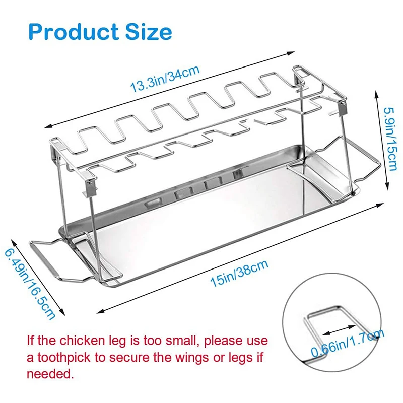 

Chicken Leg Wing Grill Rack, 14 Slots BBQ Chicken Drumsticks Stainless Steel Roaster Stand for Smoker or Oven