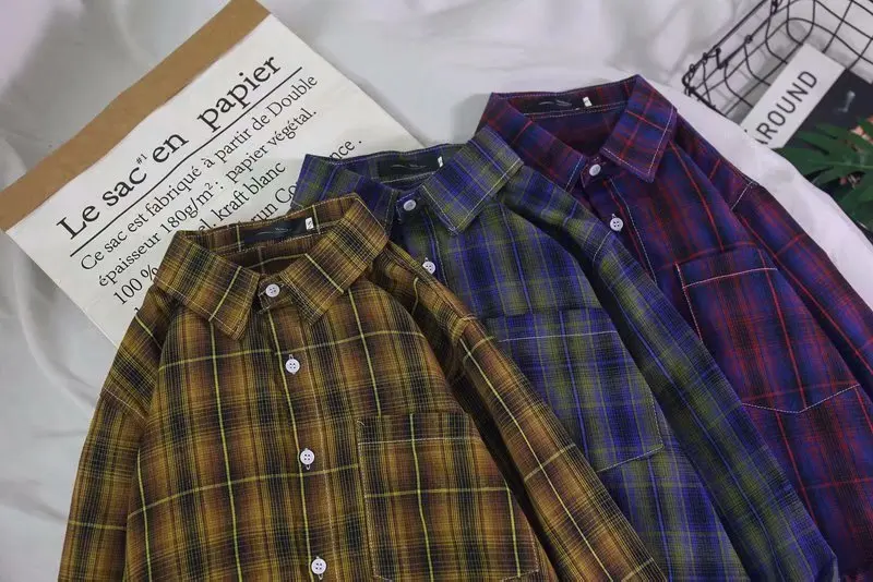 

Fashion Trend Cotton Plaid Casual Shirt Men's Regular Version Button Youth Campus Style 2021 Spring and Autumn New