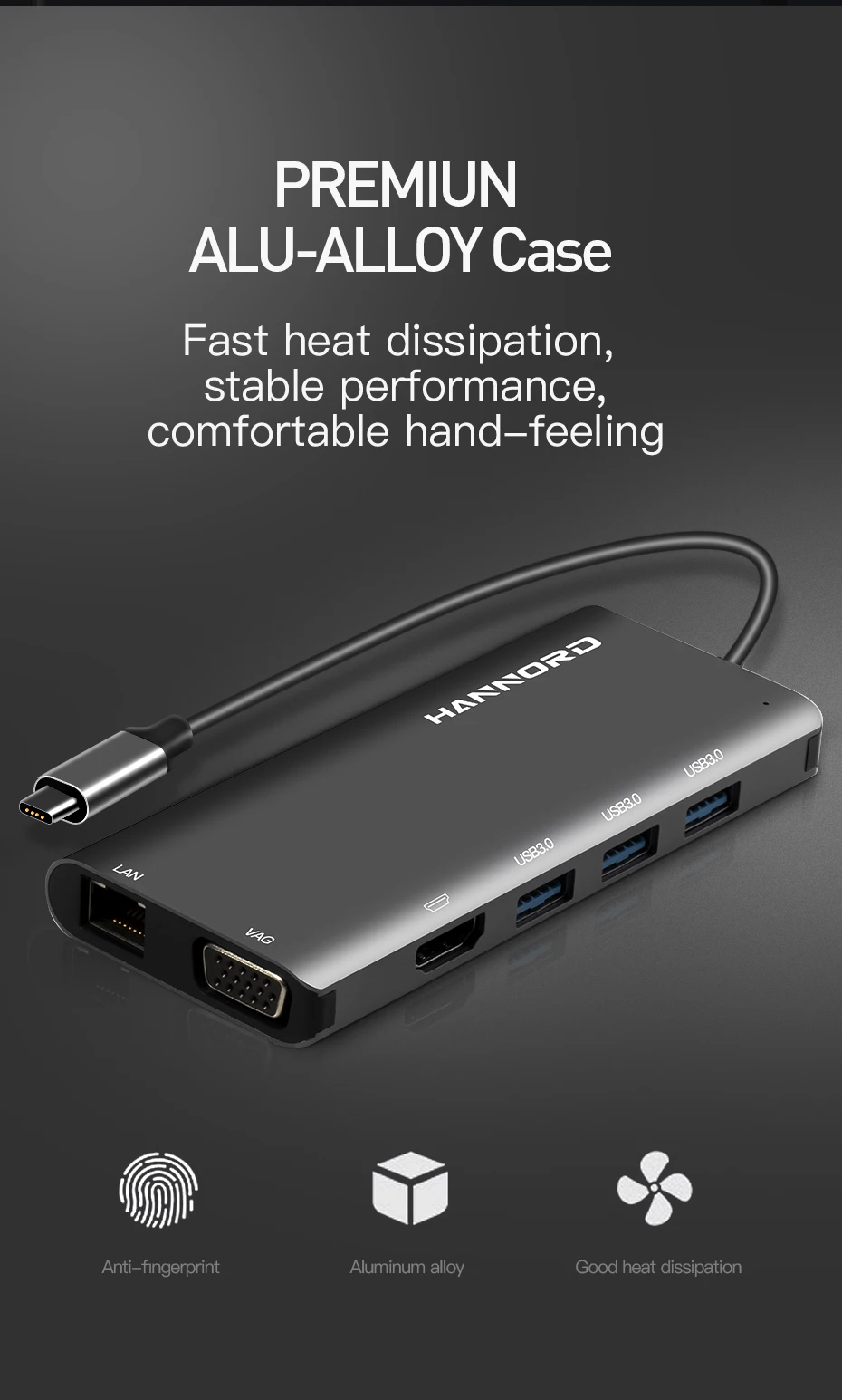 Hannord usb-хаб type C-USB 3,0 HDMI адаптер док-станция VGA RJ45 для MacBook Pro USB-C type C 3,1 Разветвитель USB C концентратор