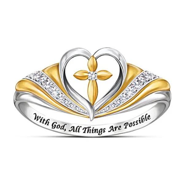 

The new cross love heart-shaped micro-inlaid ring, Europe and the United States and God with the two-tone ring female