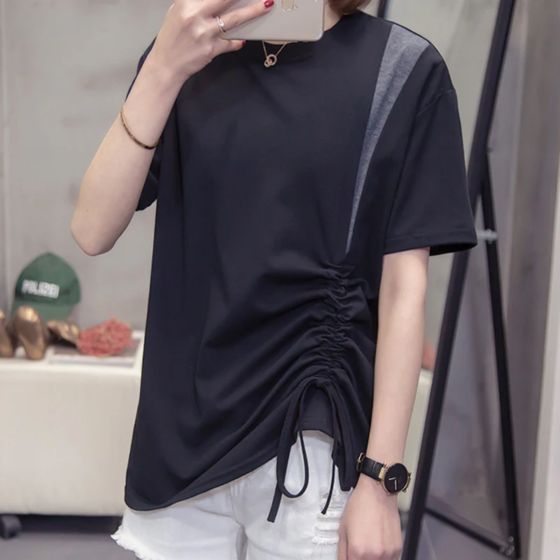 

T shirt South Korea Autumn Spring Short Sleeve Show Thin Shiny Glitter Bling Black