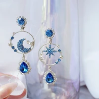 mengjiqiao korean new fashion elegant moon star bule rhinestone drop earrings for women girls waterdrop crystal brinco jewelry