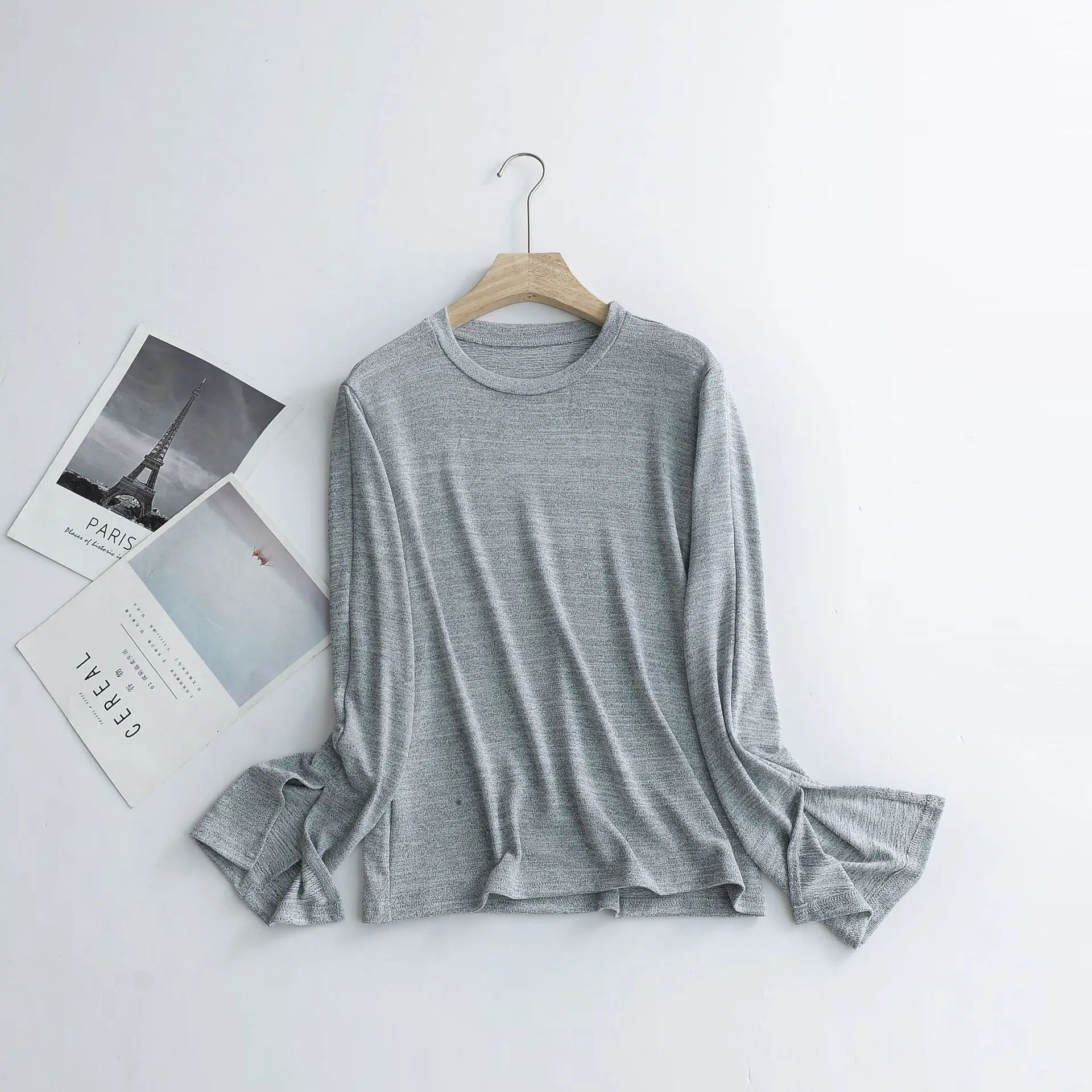 Gray Комплект из двух предметов, спортивный костюм для женщин, Осень-зима, футболка с длинными рукавами+ штаны, комплект из 2 предметов, домашние костюмы, трикотажные хлопковые свободные пижамы - Цвет: Gray