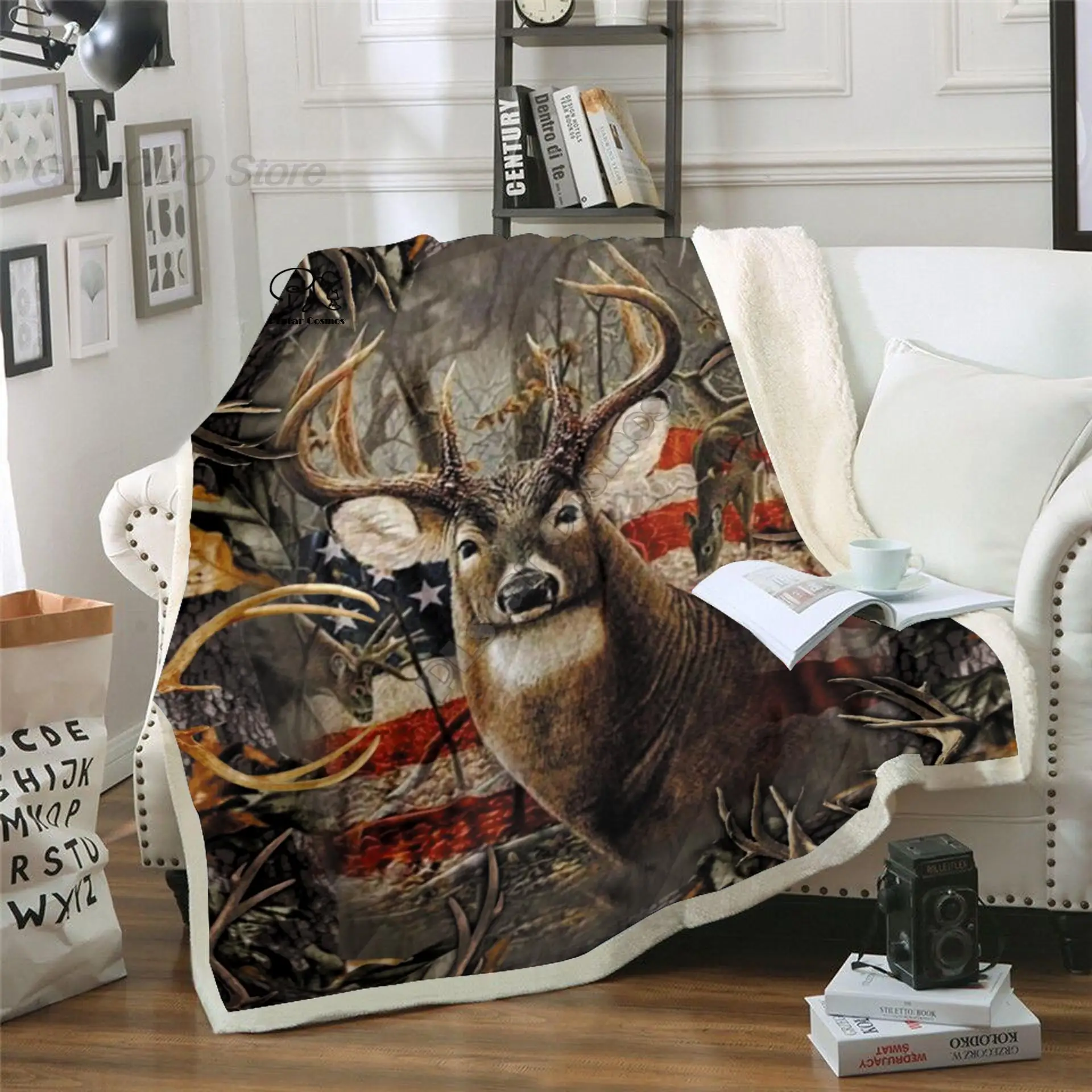 

Plstar Cosmos Deer Hunter Fasan Jagd charakter Decke 3D drucken Sherpa Decke auf dem Bett Hause Textilien Traumhafte stil-4