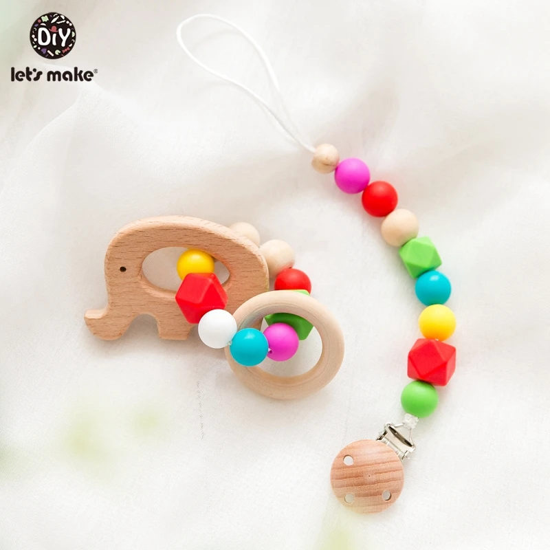 Let's Make 2pc/set Baby Silicone Teether Pacifier Chain DIY Wooden Ring Beech Dummy Holder Rattle Toys | Игрушки и хобби
