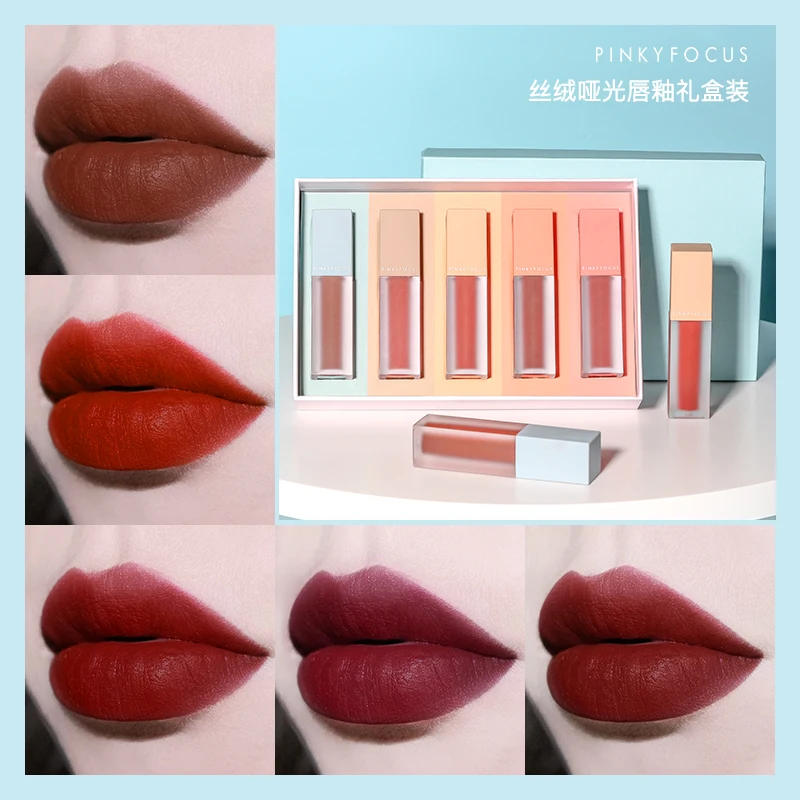 5 шт./компл. Pinkyfocus бархатный Матовый тинт для губ томатный красный водостойкий