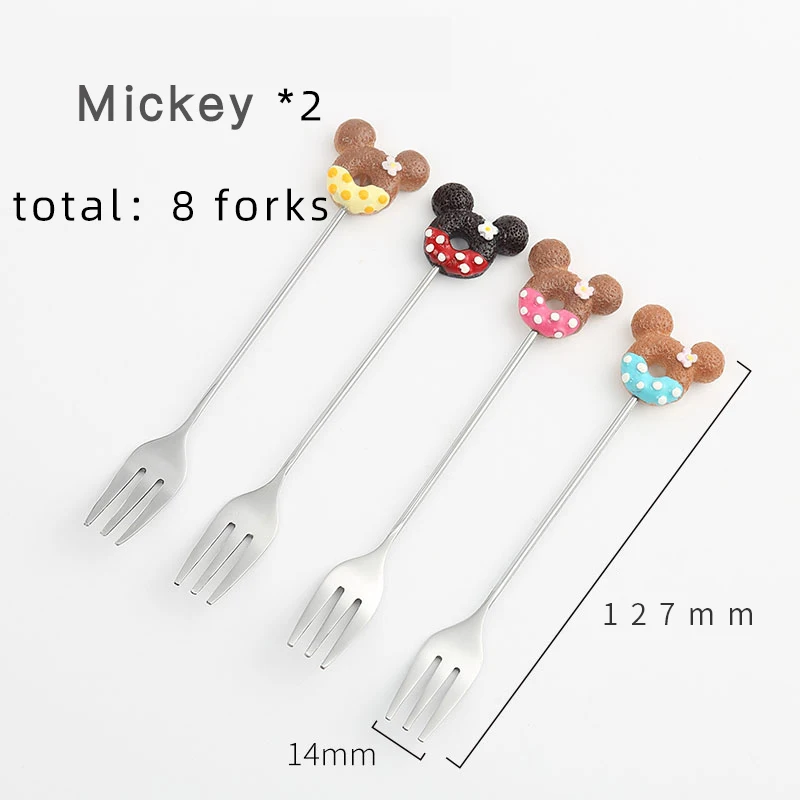Mickey 8 вилок пончик Микки мультфильм фрукты вилка 8 композиций креативный милый 304 нержавеющая сталь Вилка для торта, десертная - Цвет: Mickey