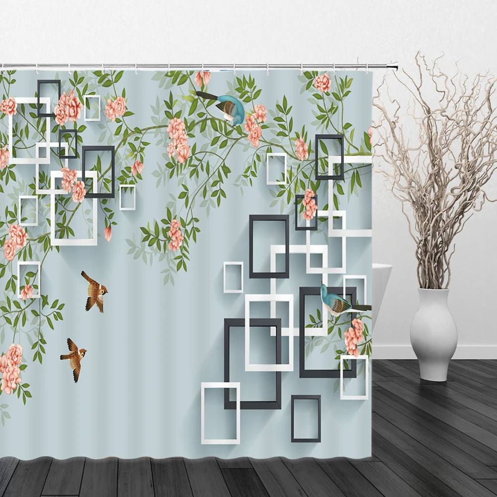 

Занавеска для душа, с 3D-принтом, с бамбуковыми цветами, с крючками