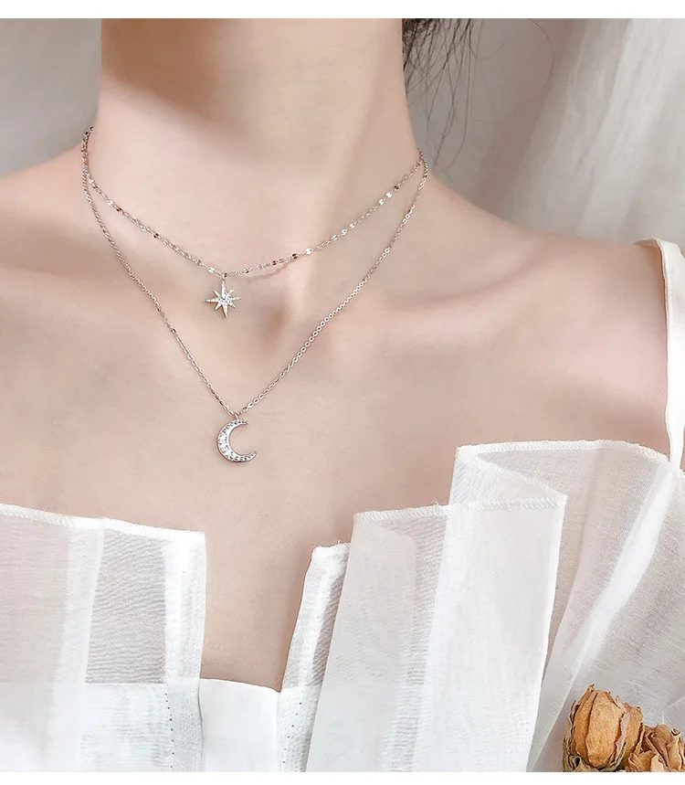 SIPENGJEL новинка модное мини звезда луна шар ожерелье двойной слой цепочка для