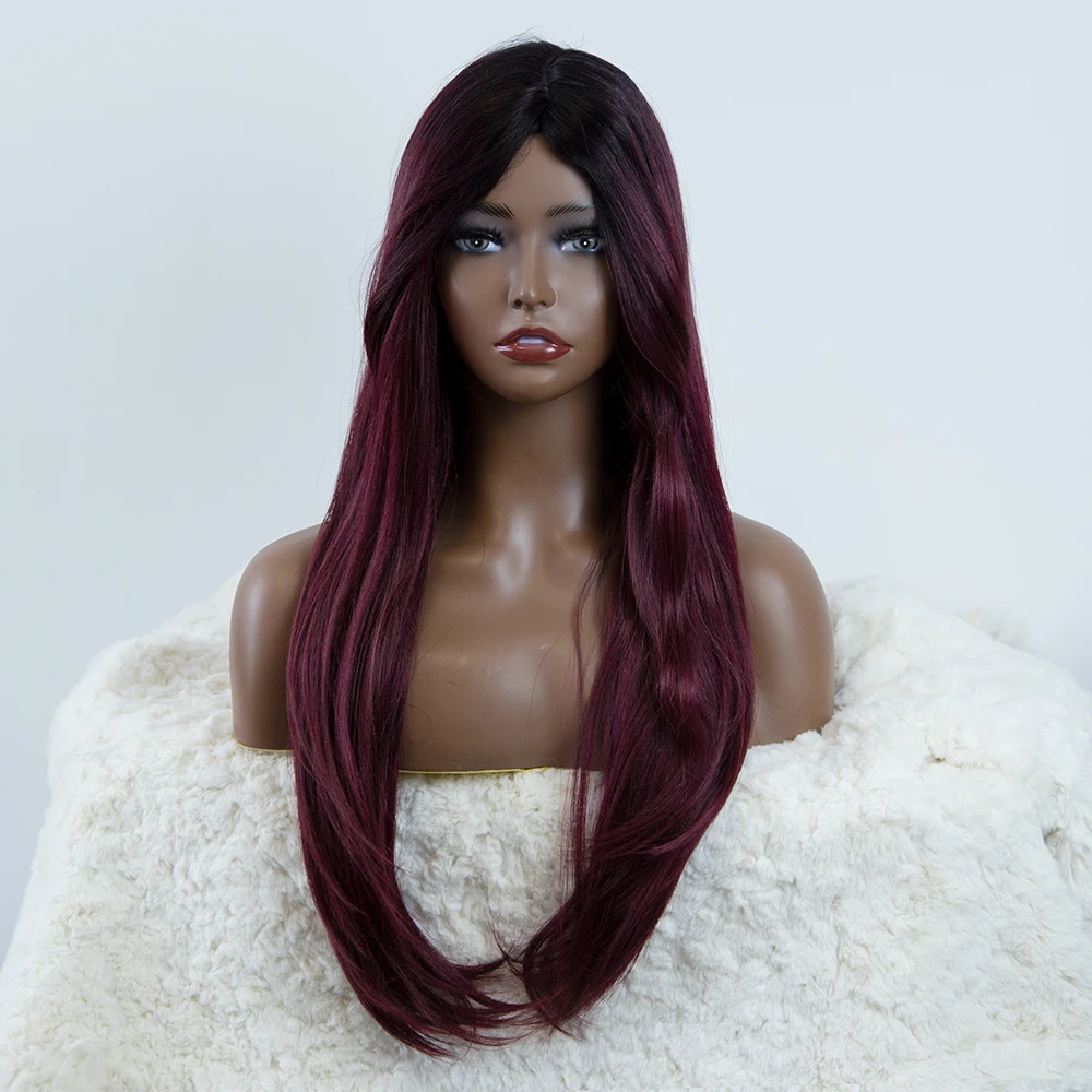 

UFANCA Long Ombre Golden Wigs Natural Synthetic Cosplay Wavy Wigs For Black Women Middle Part High Temperature Fiber